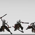 Horned Warrior Game Movie Character In Various Battle Poses With Swords