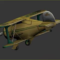Yellow Biplane Toy Model With Green Accents Cartoon Style And Dual Wings Propeller
