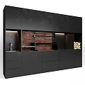 Black Modern Entryway Cabinet Sideboard With Red Brick Wall And LED Strip Lights