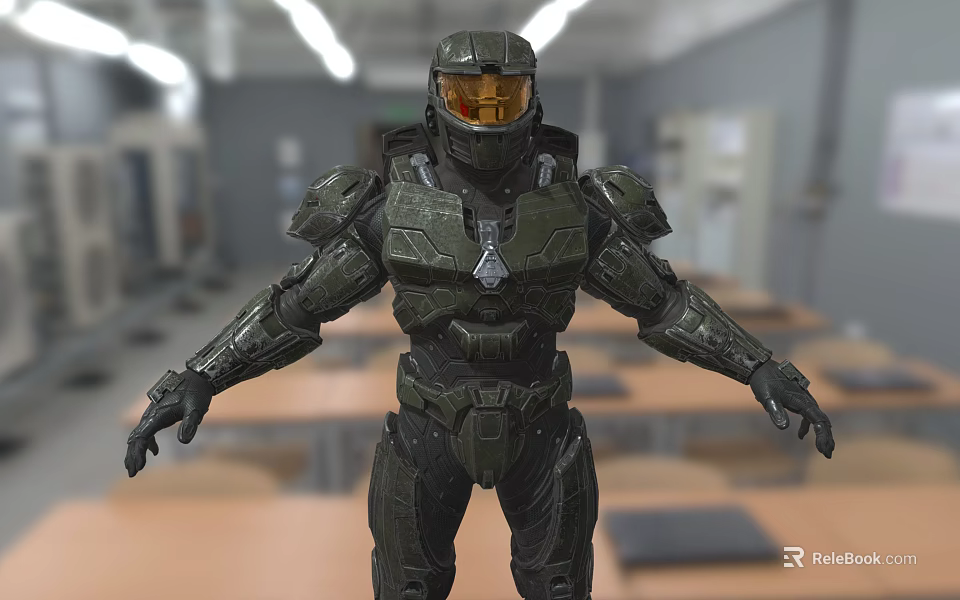 Halo Game Character Master Chief In Armored Suit At Indoor Facility 3d model 