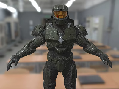 Halo Game Character Master Chief In Armored Suit At Indoor Facility 3d model
