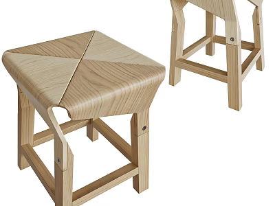Modern Wooden Bar Stools With Square Seat And Cross Grain Design In Simple Home Interior 3d model