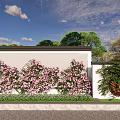 Outdoor Living Plant Wall Decorated With Pink Flowers Green Plants And Blue Sky