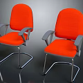 Modern Orange Leisure Chair With Gray Armrests And Sleek Metal Frame Design