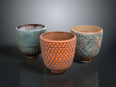 Colorful Ceramic Pots With Various Intricate Patterns As Daily Living Supplies 3d model