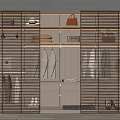 Modern Minimalist Wardrobe Interior Design With Slatted Doors Open Shelves And Hanging Rods