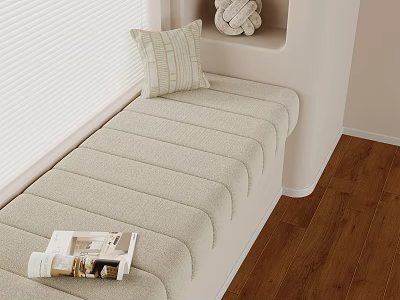 Cozy Modern Window Seat With Upholstered Cushion Striped Pillow And Wooden Floor 3d model