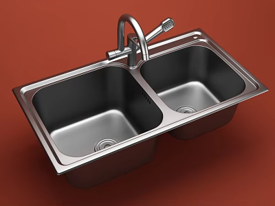 Stainless Steel Double Bowl Kitchen Sink With Faucet For Home Kitchen Use 3d model
