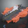 Speeding Motorcycle Riding On Broken Road With Orange Rocks And Flying Debris