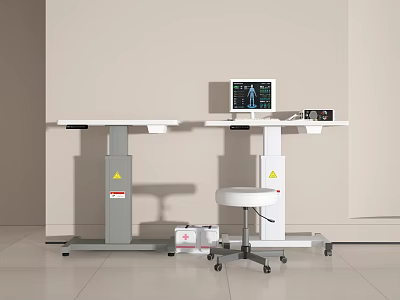 White Medical Equipment Workstation With Display Screen Stool And Small Case 3d model