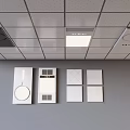Grid Style Ceiling With Lighting And Ventilation Fixtures 3d model