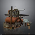 Space Exploration Machinery With Red Cylindrical Structure Pipes Ladders Platform And Antenna