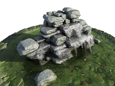 Modern gardening sketch large rockery waterfall landscape 3d model