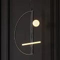 Modern Elegant Black Metal Chandelier with Round Bulb and Long Strip Light in Minimalist Design