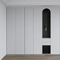 Modern White Built in Bookcase with Arched Design and Pendant Light in Minimalist Room