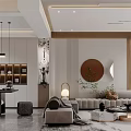 Modern Living Dining Room Interior With Sofa Dining Table And Pendant Lights 3d model