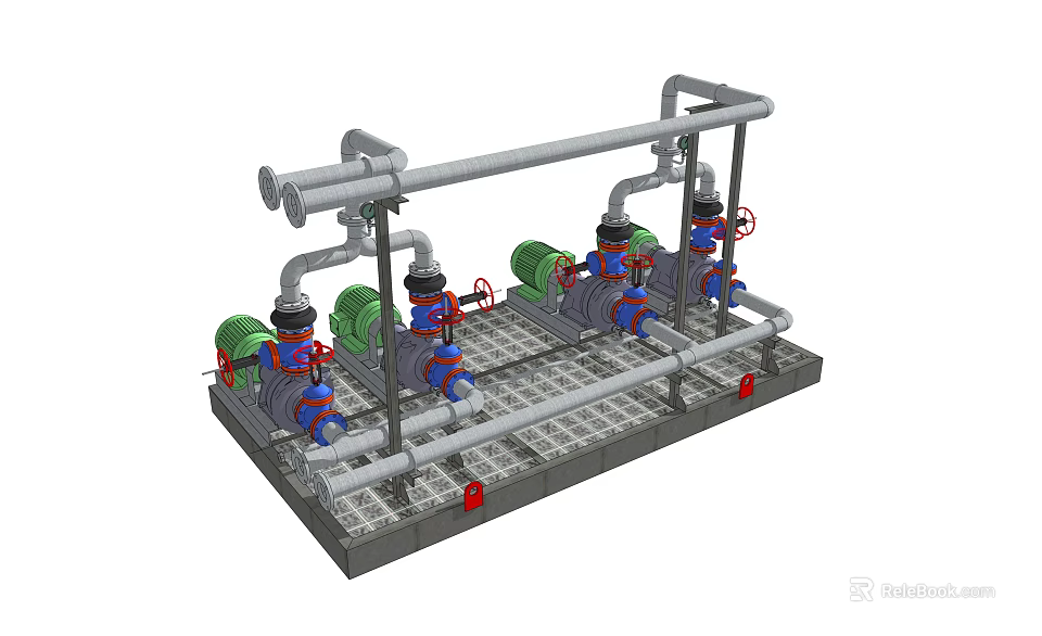 Heavy Duty Industrial Equipment Piping System With Multiple Valves And Metal Pipes On Platform Base 3d model 
