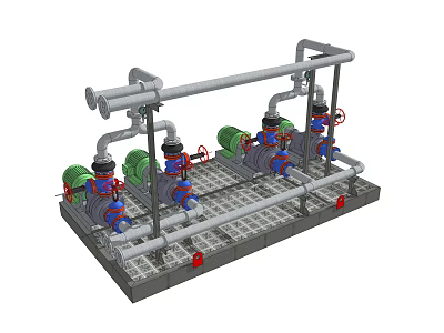 Heavy Duty Industrial Equipment Piping System With Multiple Valves And Metal Pipes On Platform Base 3d model