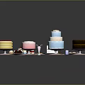 Assorted Dessert Display With Layered Cakes Frosted Cupcakes Cookies And Pastries
