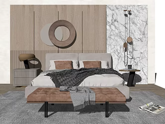 Modern background double bedside table lamp 3d model