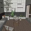 Modern Courtyard Garden Design With Wicker Chairs Wooden Deck And Green Plants