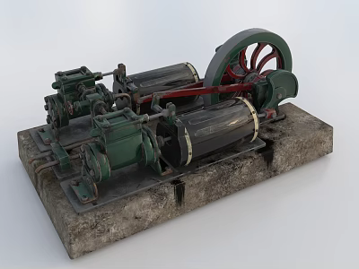 Industrial Equipment With Green Mechanical Components Red Wheel And Black Roller On Concrete Base 3d model