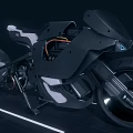 Futuristic Electric Motorcycle with Sleek Black Body White Seat LED Lights and Modern Concept Design