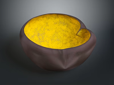 Household Decorative Bowl With Dark Brown Exterior And Yellow Textured Interior 3d model