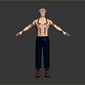 3D Character Model With Pink Hair Torso Tattoos Black Pants Red Shoes Arms Outstretched
