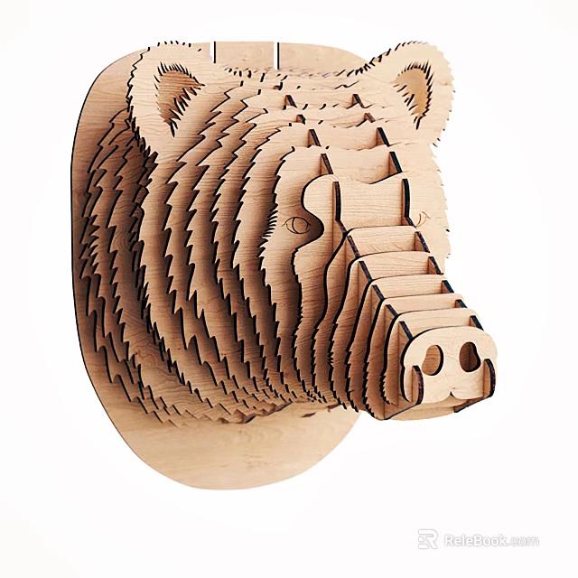 Wooden Layered Animal Head Wall Decor with Natural Modern Design Style 3d model 