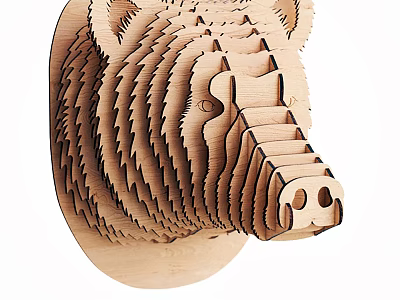 Wooden Layered Animal Head Wall Decor with Natural Modern Design Style 3d model
