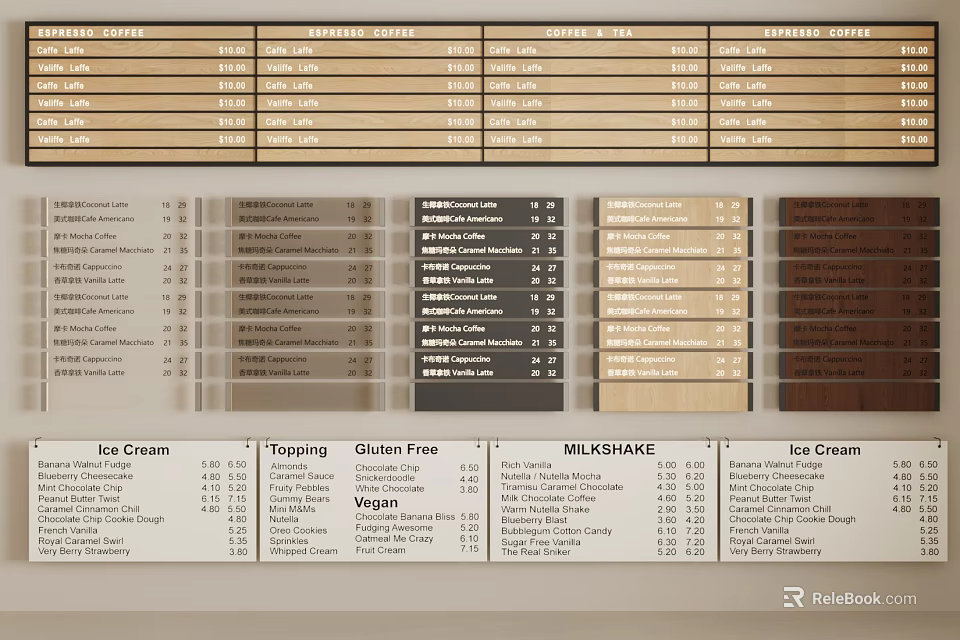 Modern Cafe Menu Billboard Showing Full List Of Coffee Drinks Milkshakes And Ice Cream Prices 3d model 