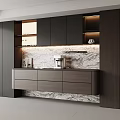 Modern Luxury Sideboard Cabinet With Marble Backsplash And Built In Ambient Lighting For Kitchen Storage