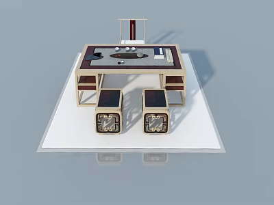 Modern Hinged Door Table Design with Wooden Structure and Matching Stools 3d model