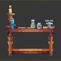 Pixel Art Table With Candle Blue Figure Books Bottles And Glasses