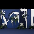 Elegant Wedding Stage Setup With Dark Blue Background White Cloud Decor And Floral Arrangements 3d model