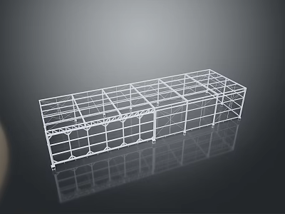 White Metal Display Rack With Grid Structure And Hollow Design On Reflective Surface 3d model
