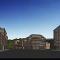 Vibrant Commercial Street With Lined Buildings Trees Pedestrians And Vehicles
