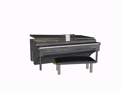 Black Grand Piano Musical Instrument with Bench Open Lid and Keys 3d model