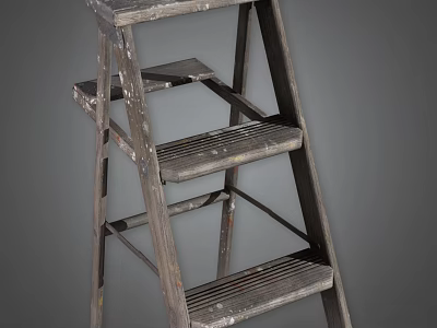 Vintage Wooden Ladder With Worn Paint And Sturdy Steps For Decor 3d model