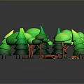 Vibrant Natural Scene With Green Trees And Orange Elements On Dark Background