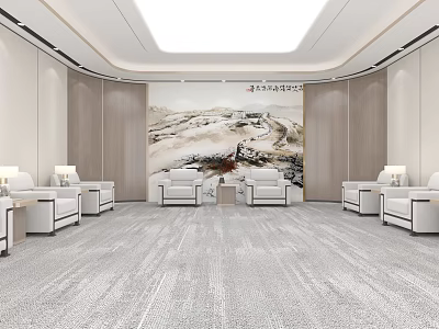 Modern Conference Room Interior With White Sofas Large Painting And Light Colored Walls 3d model