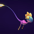Colorful Fantasy Lizard Creature with Long Tail Flower Shaped Head and Vibrant Purple Blue Body