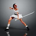 Female Character In White Dress With Serrated Sword And Tattoo In Dynamic Pose