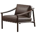Modern Brown Leather Accent Chair With Wooden Armrest And Sturdy Frame Design