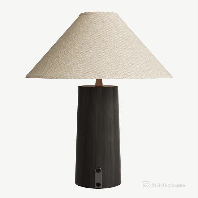 Modern Table Lamp with Beige Linen Shade and Black Ribbed Ceramic Base 3d model 