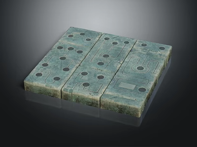 Green Square Multi-piece Stone Block With Holes And Geometric Textured Surface 3d model