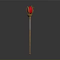 Golden Scepter With Decorative Red Gem Top And Ornate Handle Design