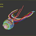 Decorative Silver Circular Necklace Pendant with Red Rope and Intricate Pattern