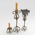Three Vintage Metal Candle Lamps With Ornate Scrollwork And Lit Candles